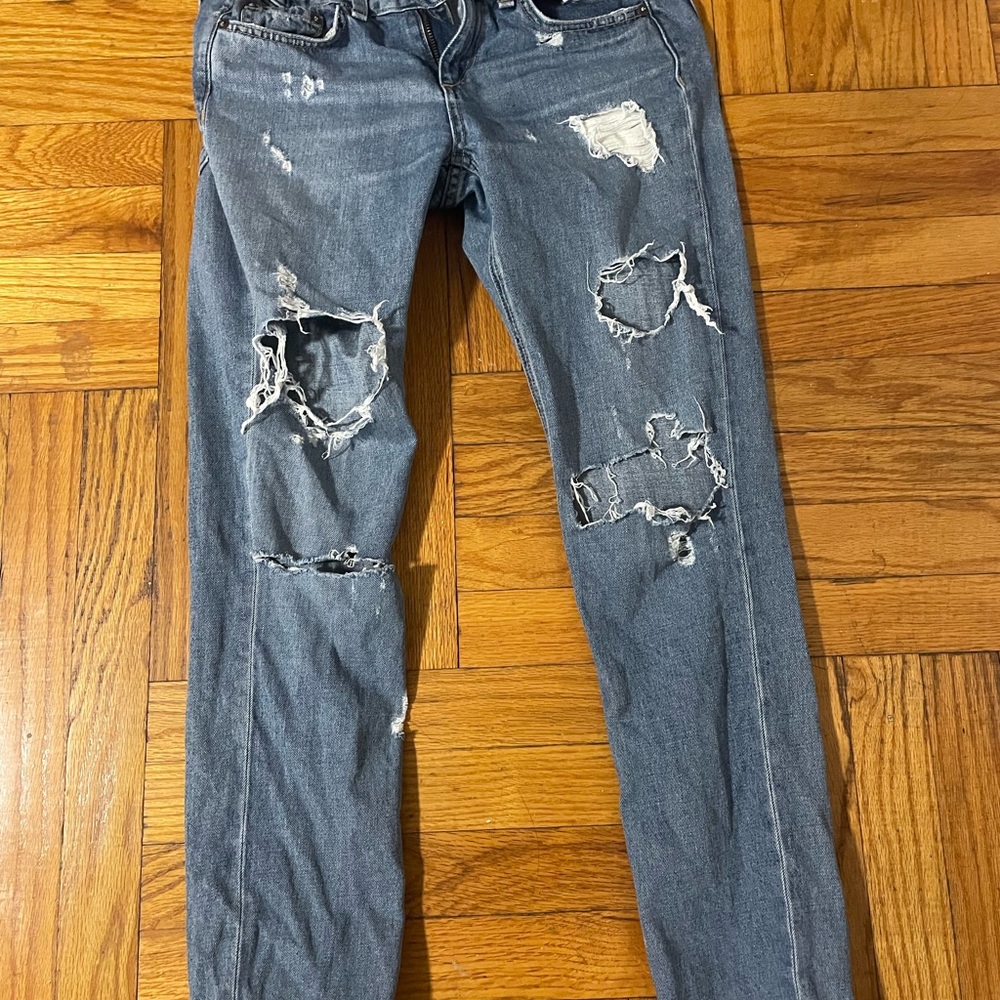 rag & bone Distressed Skinny Jeans in Blue